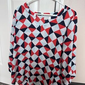 Anne Klein Women's Geometric Red and Black Top